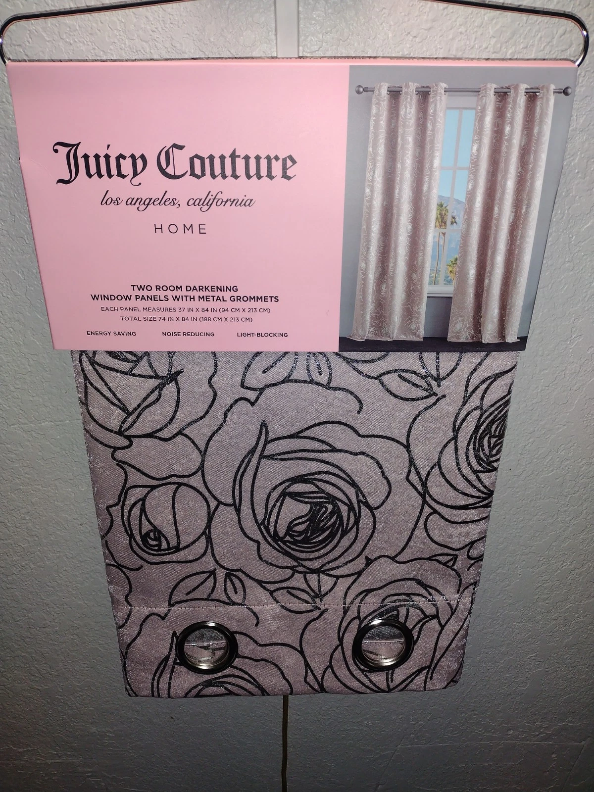 JUICY COUTURE WINDOW CURTAIN JUICY COUTURE WINDOW PANELS PINK METAL GROMMETS NEW