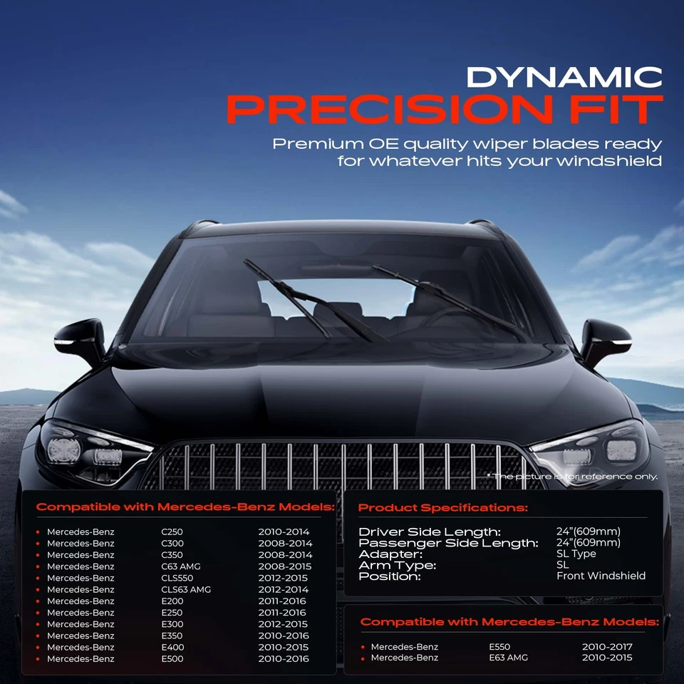 2x Limpiaparabrisas delantero 24" y 24" para Mercedes-Benz C250 C300 C350 E200 Foto 2 de 4