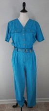 Vtg 80s Liz Claiborne Sport Button Up Belted Short Sleeve Romper Jumpsuit Medium