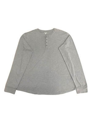 Mens Gray Long Sleeve Slim Fit Four Button Collarless Polo Henley Shirt X-Large