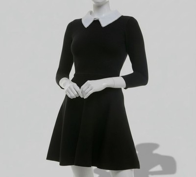 BCX Juniors' Black Faux Pearl Collar 3/4 Sleeve A-Line Dress Size M