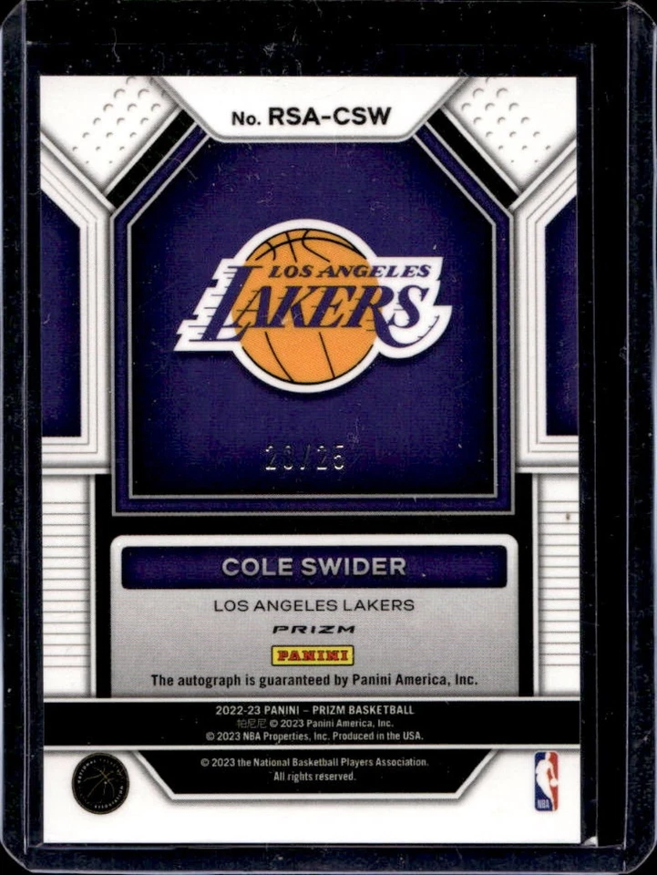 2022-23 Prizm Cole Swider Rookie RC Prizms Mojo Rookie Auto #23/25 Lakers - Image 2 of 2