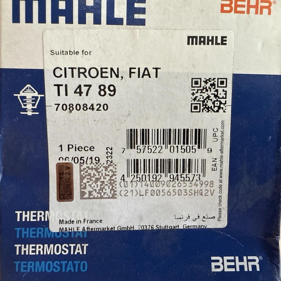 TERMOSTATO MAHLE TI 47 89, REFRIGERANTE PARA CITROËN, FIAT, LANCIA, MAZDA, PEUGEOT Foto 2 de 4