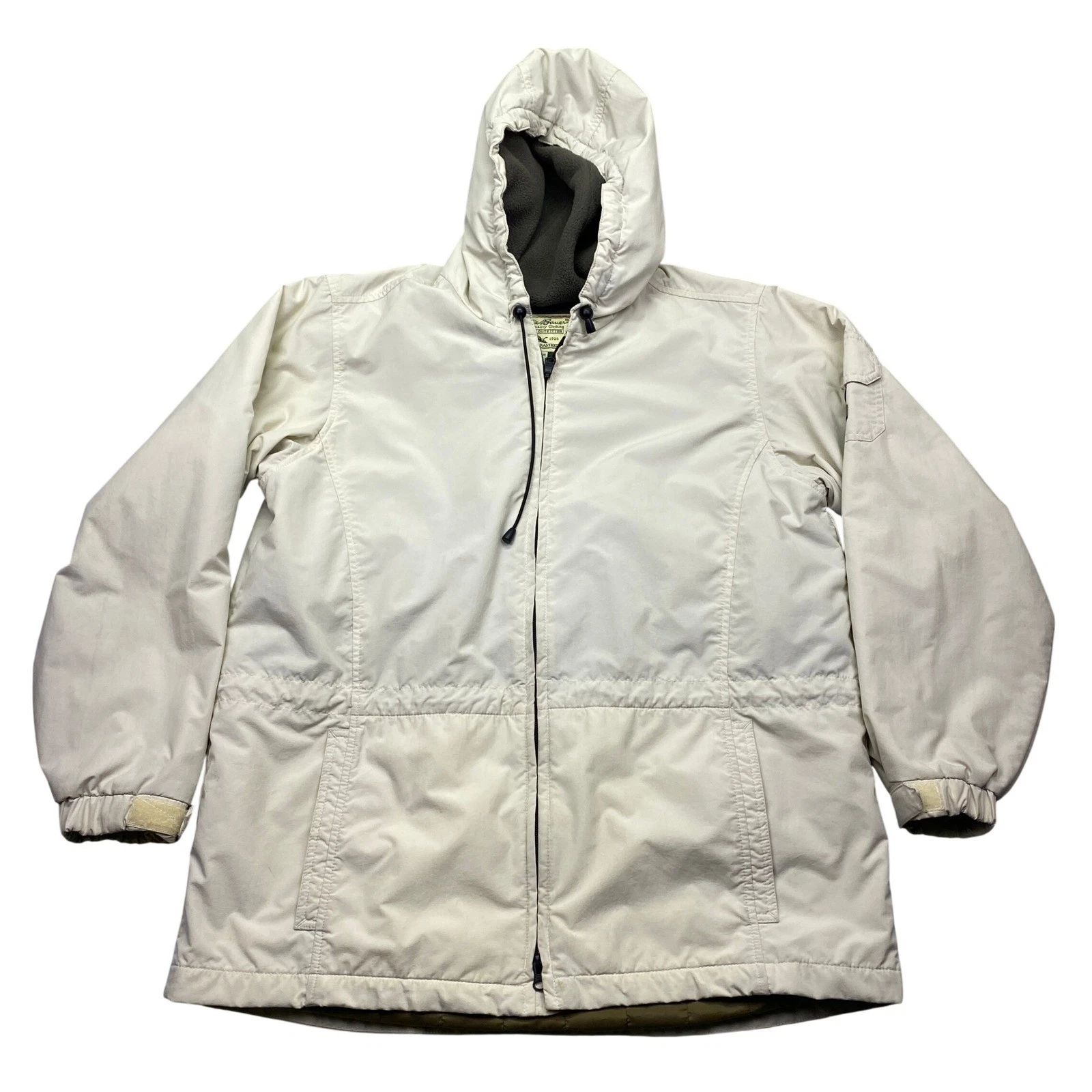 Eddie Bauer Polartec Lined Hooded Parka Jacket Cream Off-White Mens Large 0523
