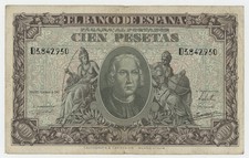 Spain España 100 Pesetas 9-1-1940 Pick 118.a VF- Circulated Banknote Serie D