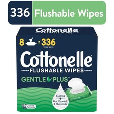 Flushable Wet Wipes Gentle Plus 8 Flip-Top Packs Hypoallergenic Soft
