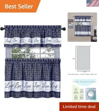 Country Gingham Check Live Laugh Love 3 Pc. Caf Plaid Kitchen Curtain Set - ...