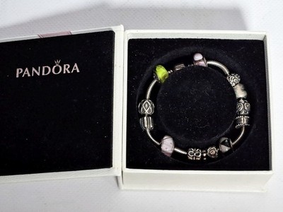 Pandora 925 Silver Bracelet with 12 Original Beads, Includes Jewellery Box