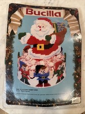 SEALED Bucilla Santa & Elves Plastic Canvas Needlpoint Candy Dish Kit Christmas
