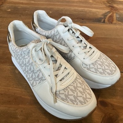 Michael KORS Monique Trainer Sneakers Cream Gold white MK Women's Size 9M US