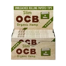 OCB Organic Hemp Rolling Papers SLIM + TIPS   (24 PACKS)