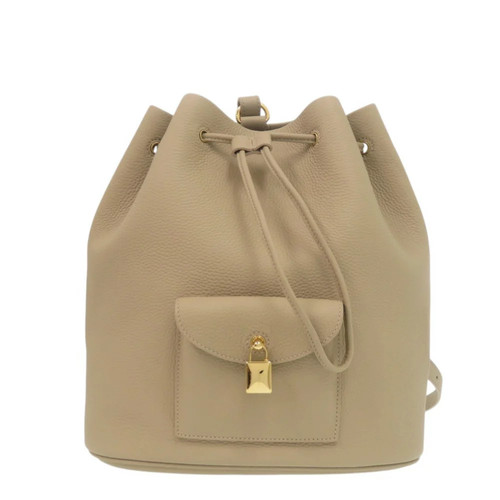 Loro Piana Authentic Extra Drawstring Backpack Beige Leather Daypack *Zds101