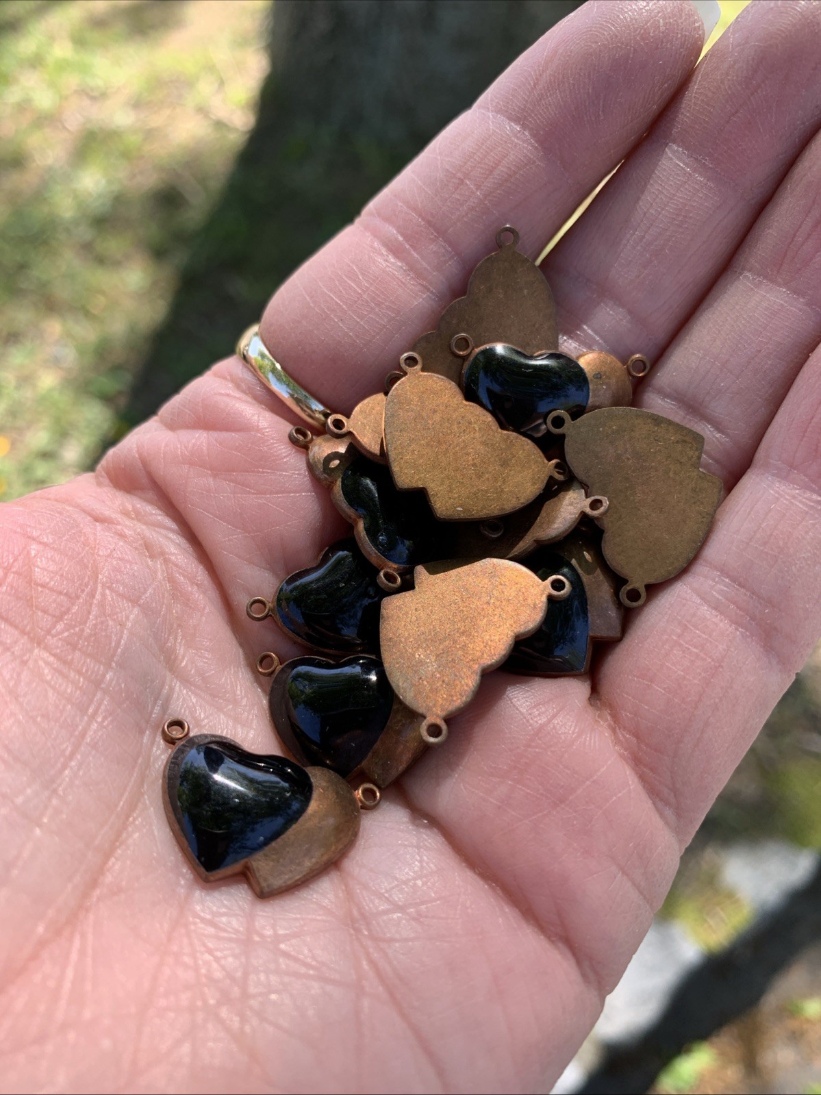 Vintage Solid Copper Black Enamel Double Puffy He… - image 7