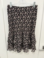 Vintage Y2K Whimsygoth Black Pink Floral Flare Tiered Midi Skirt Size Medium