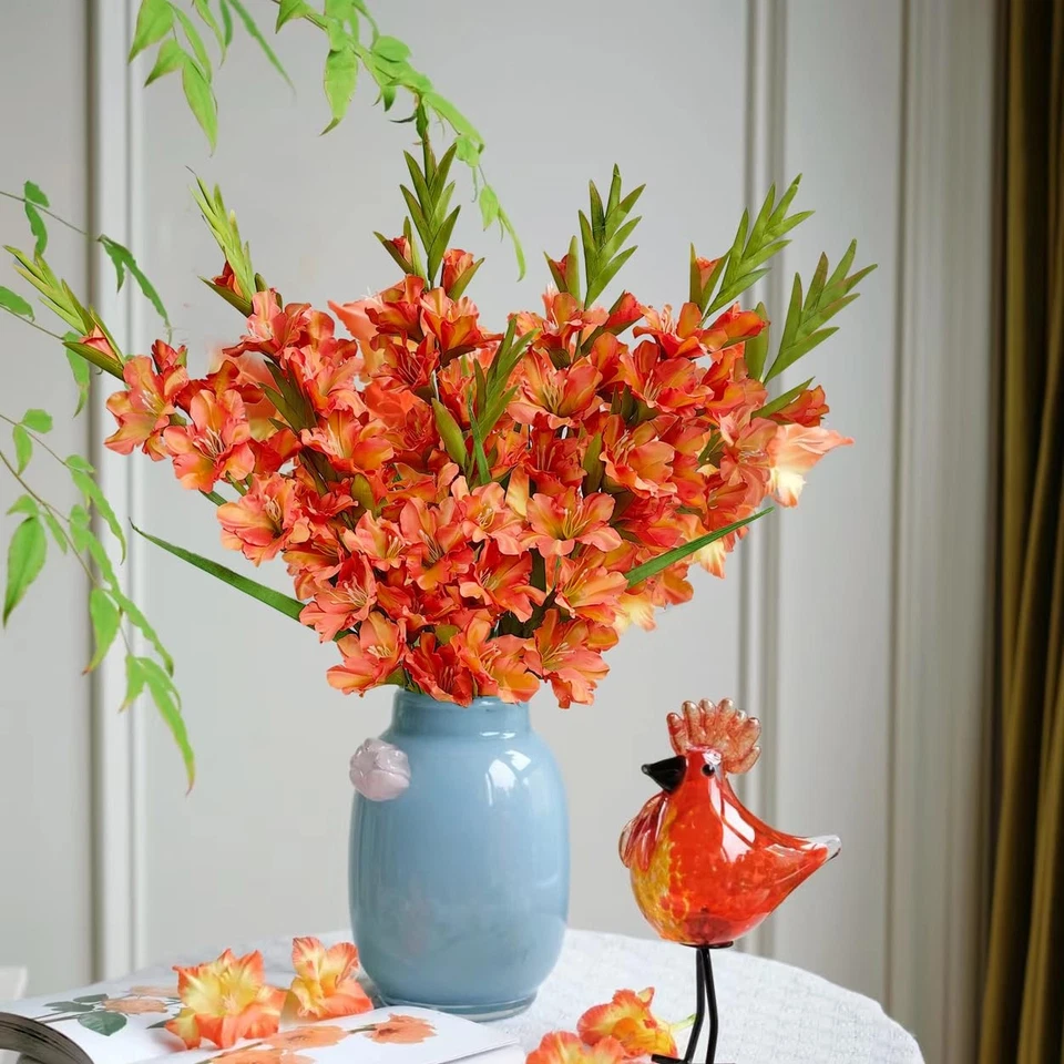 Pack de 6 - Flores de gladiolo Plantas de orquídea artificiales Tallos largos de flores de seda... Foto 4 de 4