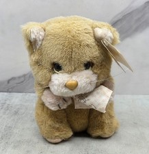 Vintage Russ Berrie Paws Cat Plush Stuffed Animal Tan Kitten Soft Hanging Tag 6"