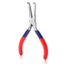 Bent Needle Nose Pliers With Serrated Jaw Mini Long Blue & Red Tool