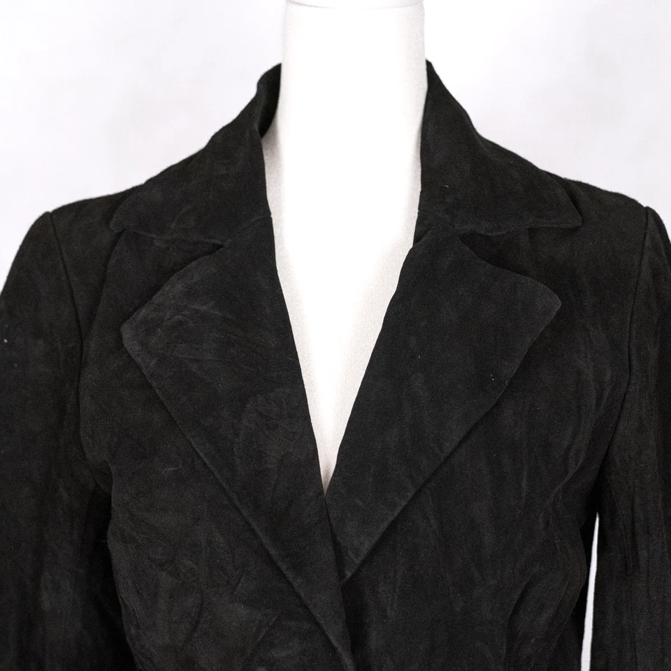 Kenar Vintage 80s 90s Suede Leather Crop Jacket MEDIUM Patent Cuffs Belted Moto - Imagem 4 de 4