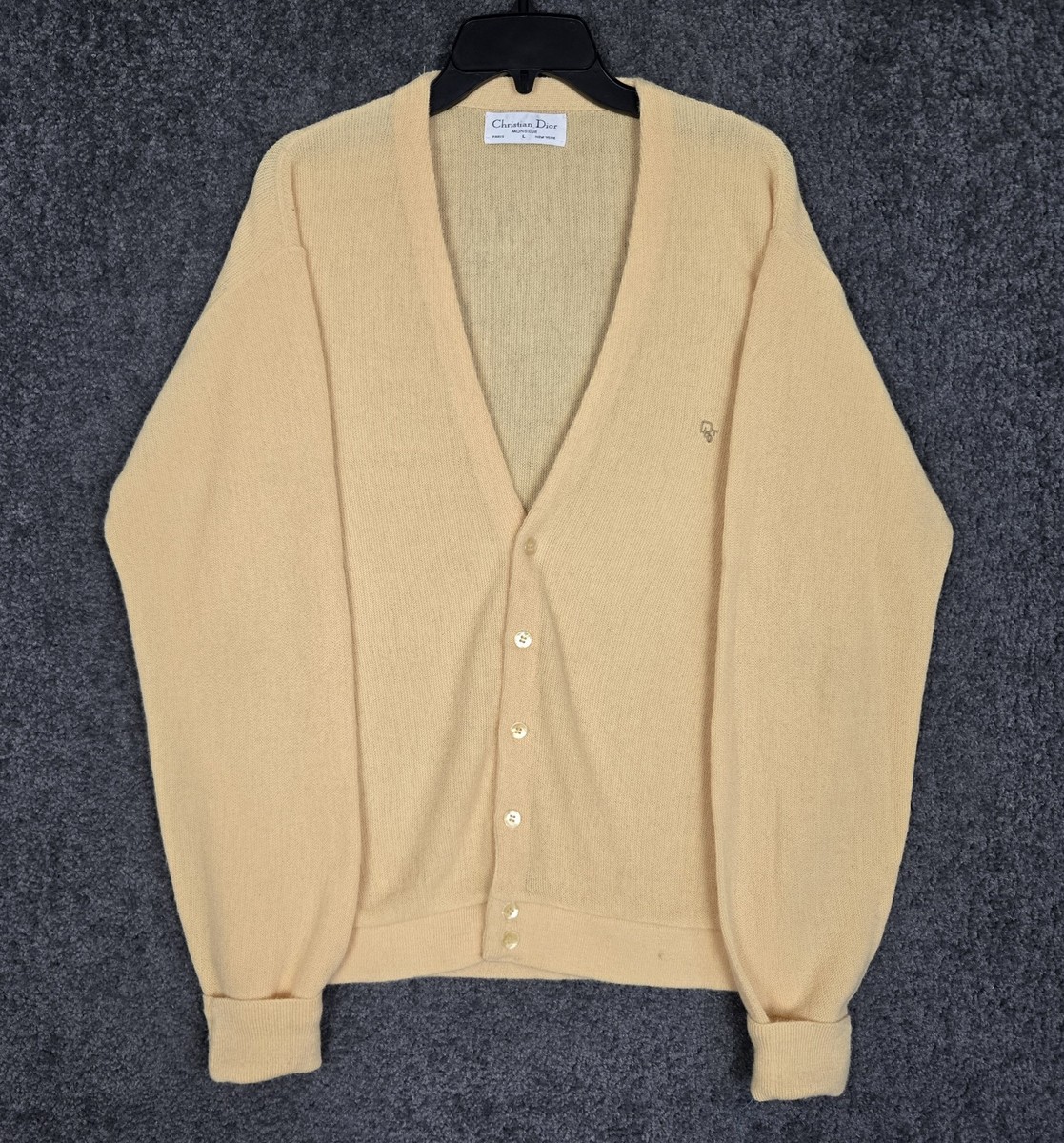 Vintage Christian Dior Cardigan Sweater Men's Large Yellow Orlon