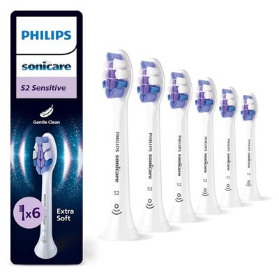 Philips Sonicare S2 Sensitive, Original Ersatzbürstenköpfe, Weiß, 6er-Pack