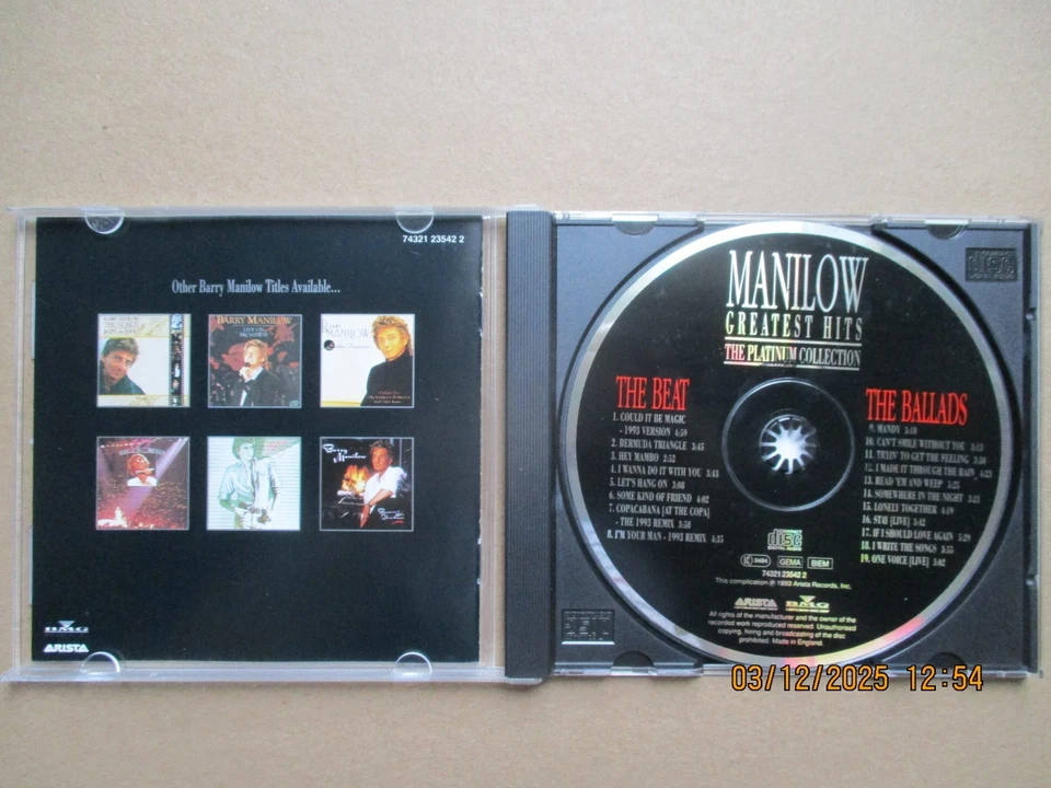 MANILOW - Greatest Hits - The Platinum Collection - CD 1993 - 19 Titel - Bild 2 von 2