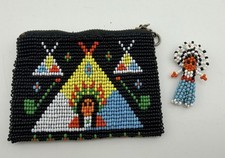 Vintage Handcrafted Navajo Beaded Coin Purse Native American Zipper Pouch  Char