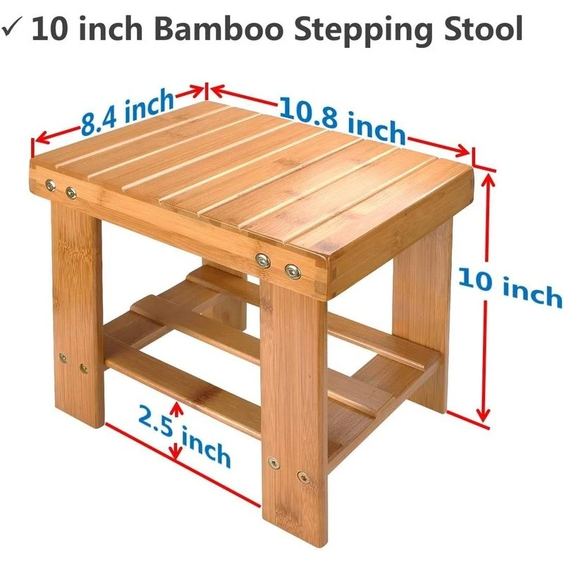 Durable Bamboo Step Stool 10 Inch Multi-purpose Footstool W/ Storage Shelf New - Image 3 of 4