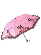 Butterfly Lace Printed Sunshade Umbrella For Both Rain And Sunshine, Triple Fold