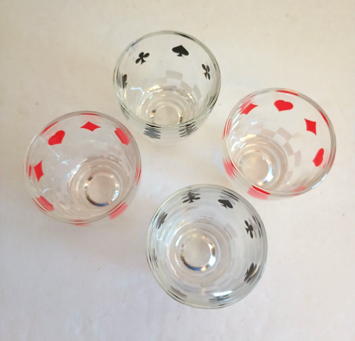 Vintage Schnapsgläser 4er Set Frankreich Spielkartenanzüge 2" hoch Bargeschirr - Bild 3 von 3