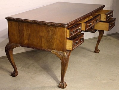 Antique English Chippendale Writing Desk Carved Ornate Mahogany