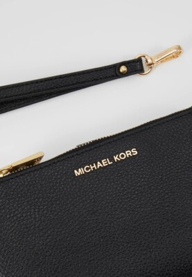 MK Michael Kors Jet Set Large Zip Clutch Wristlet Bag Black