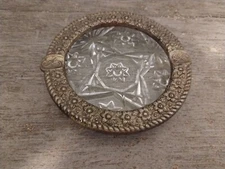 4" Brass and Anchor Hocking Prescut Glass Ashtray