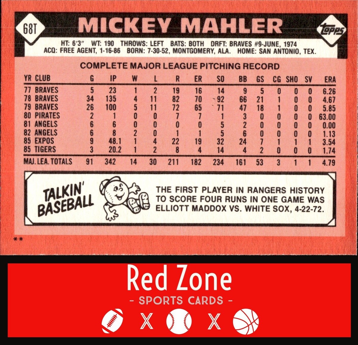1986 Topps Traded - #68T Mickey Mahler NM Set Break. | eBay