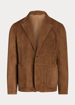 Brown Leather Blazer Men Pure Suede Coat Jacket 2 Button Size S M L XL XXL