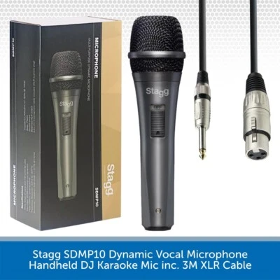 Stagg SDMP10 Dynamic Vocal Microphone Handheld DJ Karaoke Mic inc. 3M XLR Cable