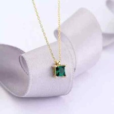 2CT Princess Cut Green Emerald Solitaire Women Party Wear Pendant Necklace