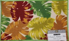 PRINTED NYLON KITCHEN RUG nonskid back 17" x 28" LARGE COLORFUL LEAVES by BH