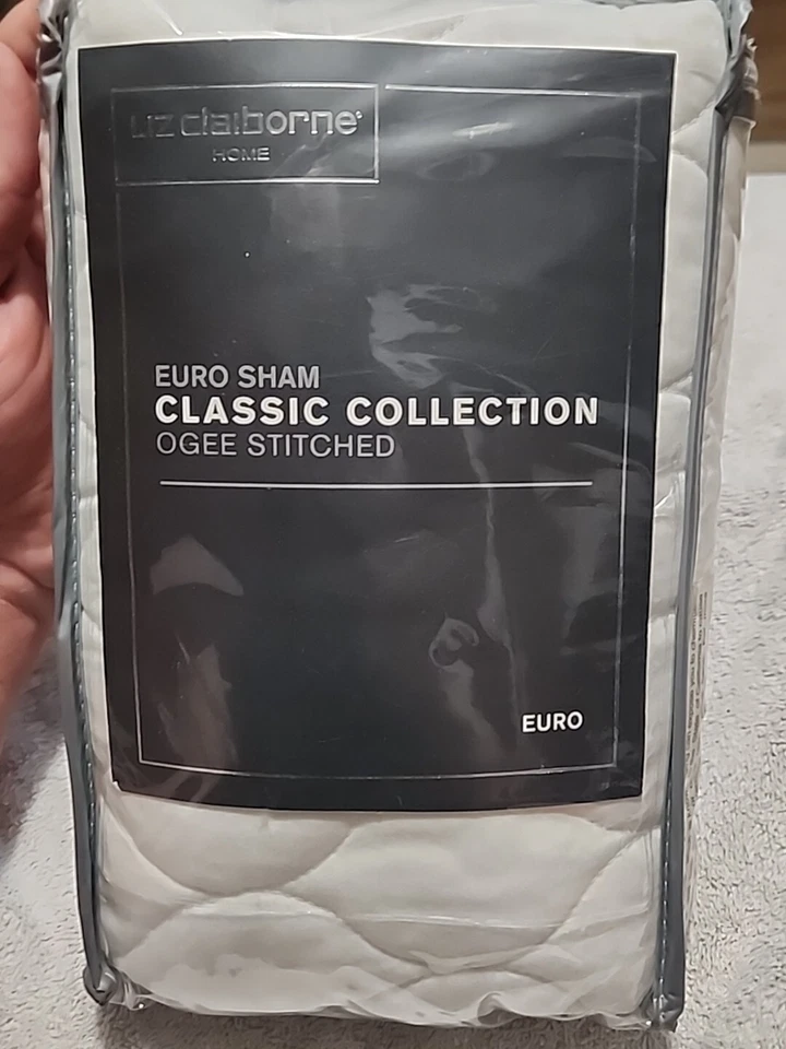 Liz Claiborne Euro Sham Colección Clásica 29" x 29" Blanco Ogee Algodón Cosido Foto 2 de 4