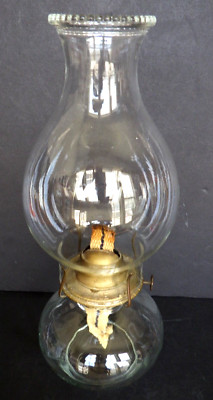 Vintage Clear Glass Oil Lamp Hobnail Rimmed Chimney 13'' H Farmhouse Décor