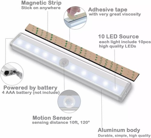Wireless Under Cabinet Lighting LED Motion Sensor Battery Operated Closet 4pack - Picture 16 of 18