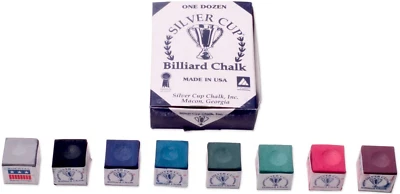 SILVER CUP CHALK Silver Cup Billiard Pool Cue Chalk - Box of 12