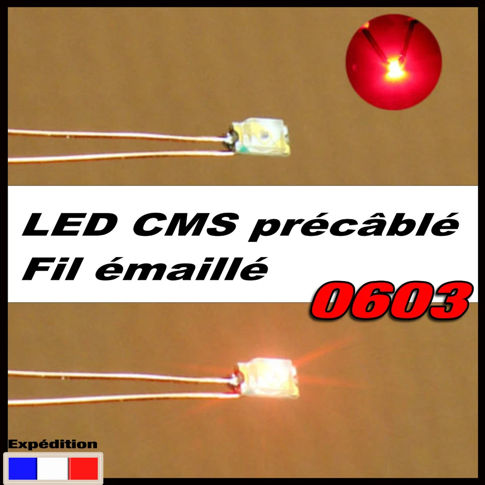 C179# LED CMS pré-câblé 0603 rouge fil émaillé 5 à 20pcs - red prewired LED