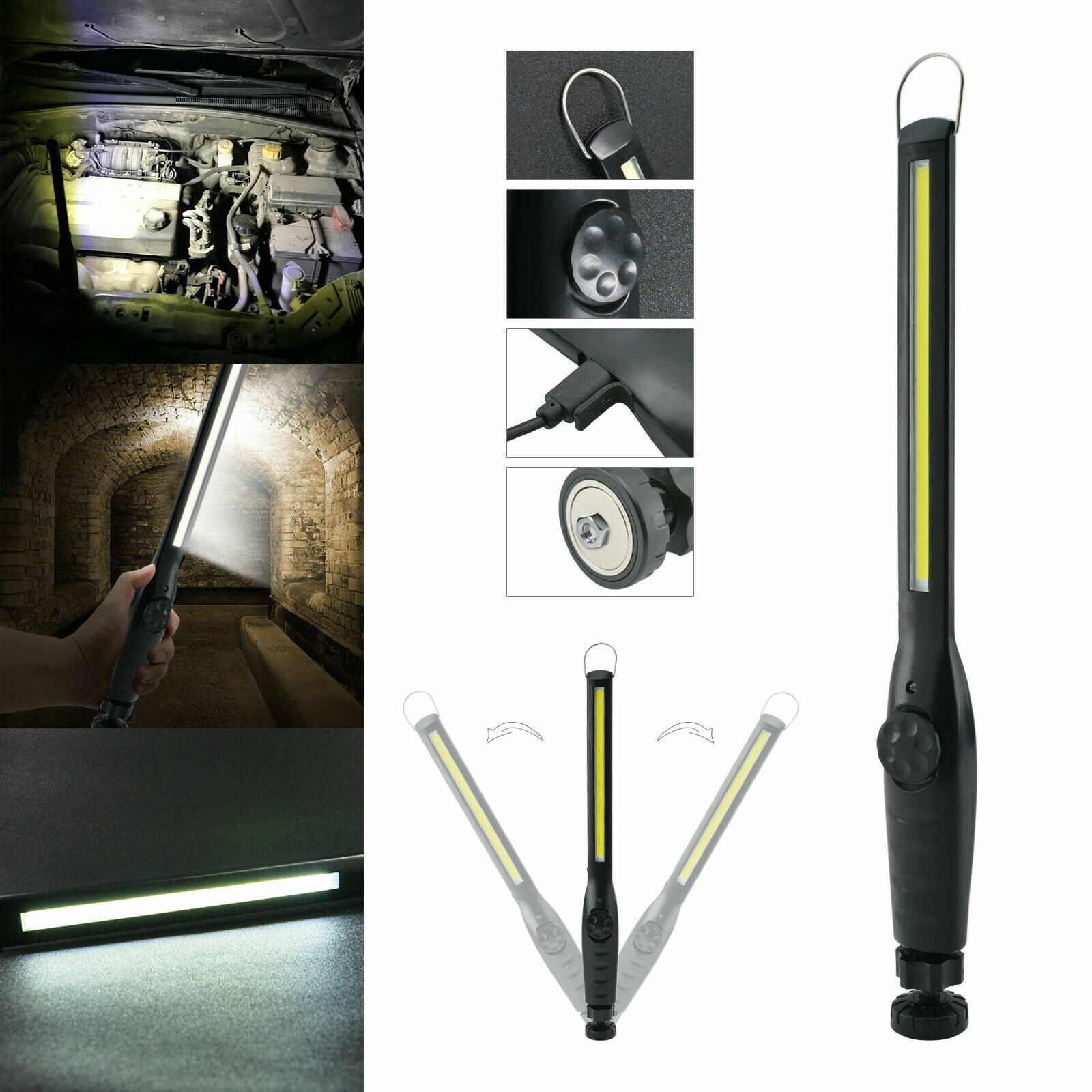 Luce di lavoro LED USB ispezione torcia manuale lampada ricaricabile magnetica dimmerabile