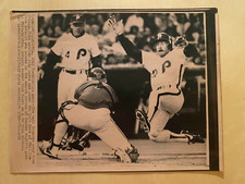 authentic Type 3 wire photo Mike Schmidt slides Jody Davis ©1982 Phillies Cubs
