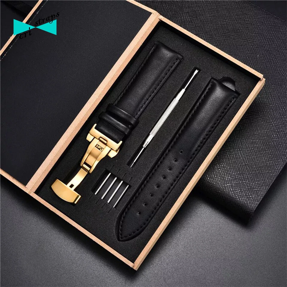 cinturino orologio in pelle nero marrone fibbia deployante uomo 18 20 22 24 mm - Immagine 2 di 4