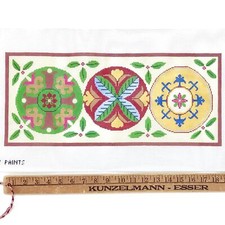 Patti Paints Hand painted Needlepoint Canvas Folk art shapes bolster 13 ct 8x18