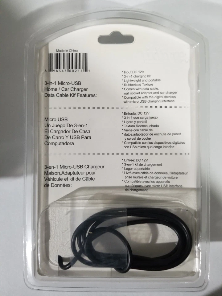 GRABIT MICRO USB 3 in 1 PREMIUM TRAVEL CHARGER USA SELLER - Image 3 of 3