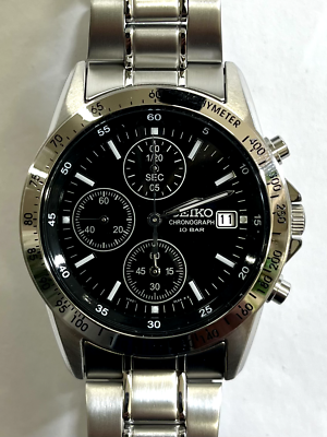 SEIKO Chronograph SND367PC Black Silver Men's Watch in Box Brand