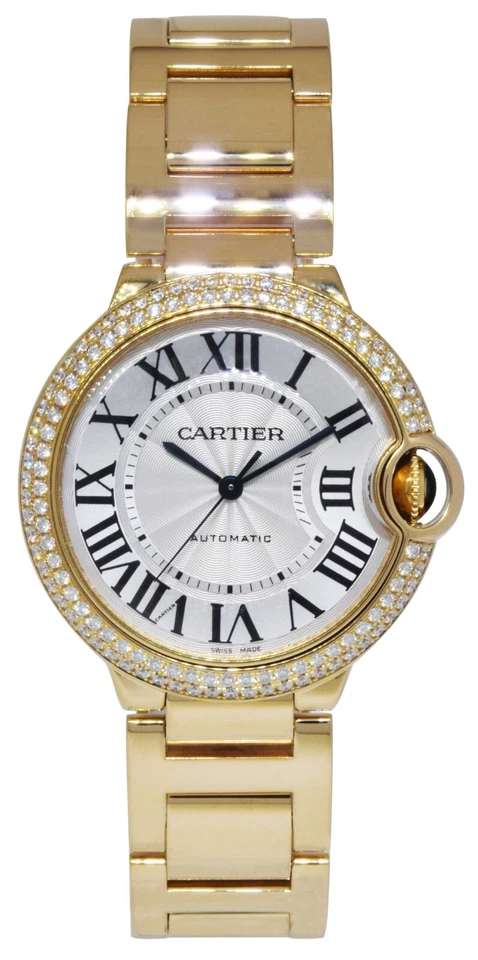 Cartier Ballon Bleu 36mm 18k Yellow Gold Diamond Bezel Watch +Box WE9004Z3 3002 - Image 2 of 4
