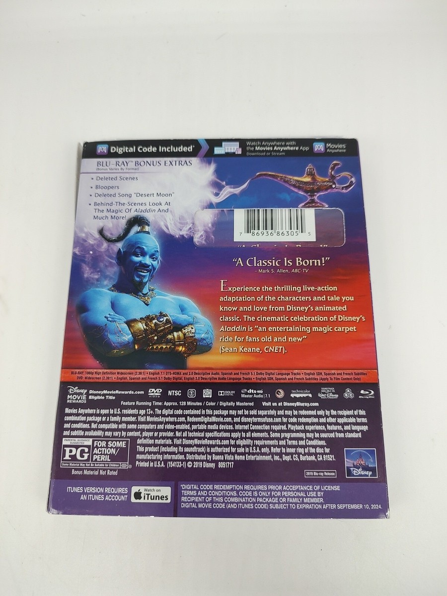Aladdin Live Action Blu-ray and DVD With Slipcover New Sealed Will